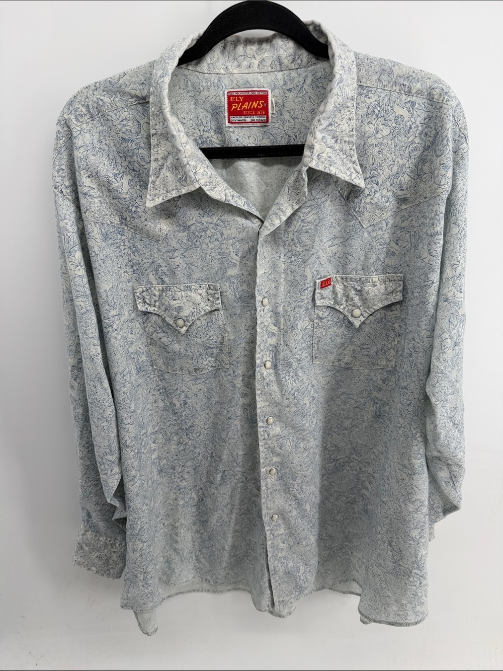 Ely Plains poly cotton blend floral print yoke pearl snap western rodeo shirt